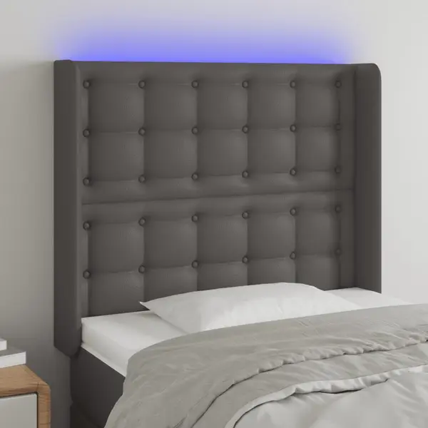Gossi tablie de pat cu led, gri , 93x16x118/128 cm, piele ecologica
