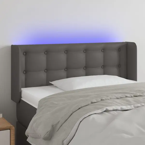 Gossi tablie de pat cu led, gri, 93x16x78/88 cm, piele ecologica