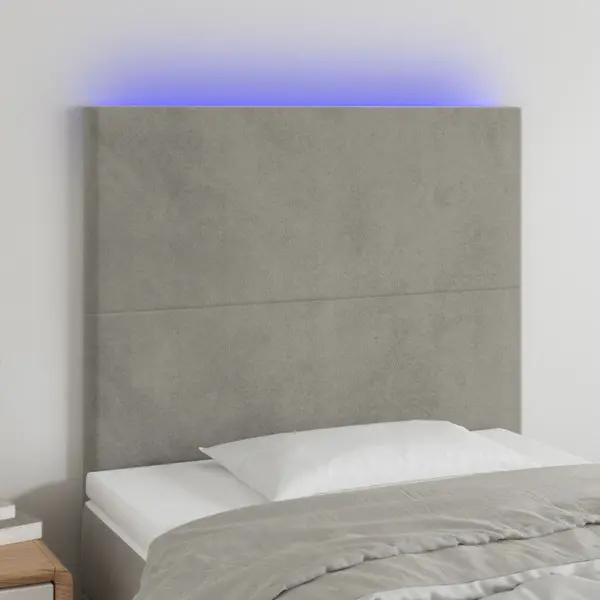 Gossi tablie de pat cu led, gri deschis, 100x5x118/128 cm, catifea