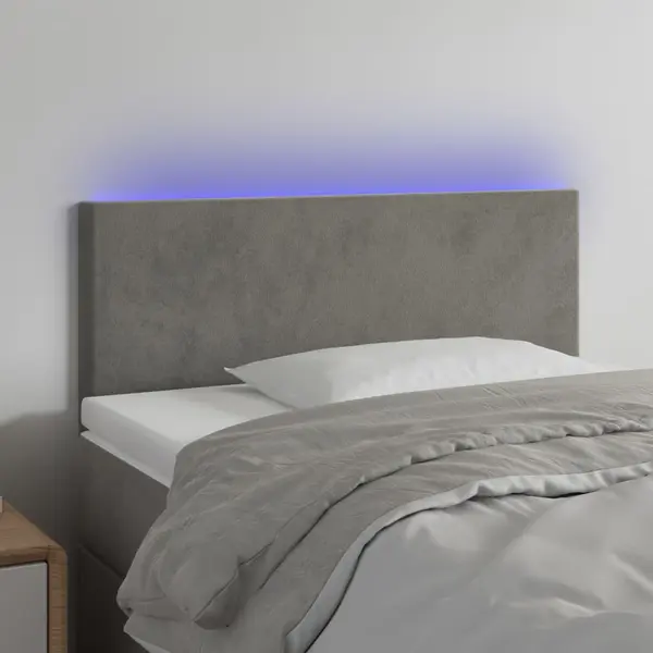 Gossi tablie de pat cu led, gri deschis, 100x5x78/88 cm, catifea