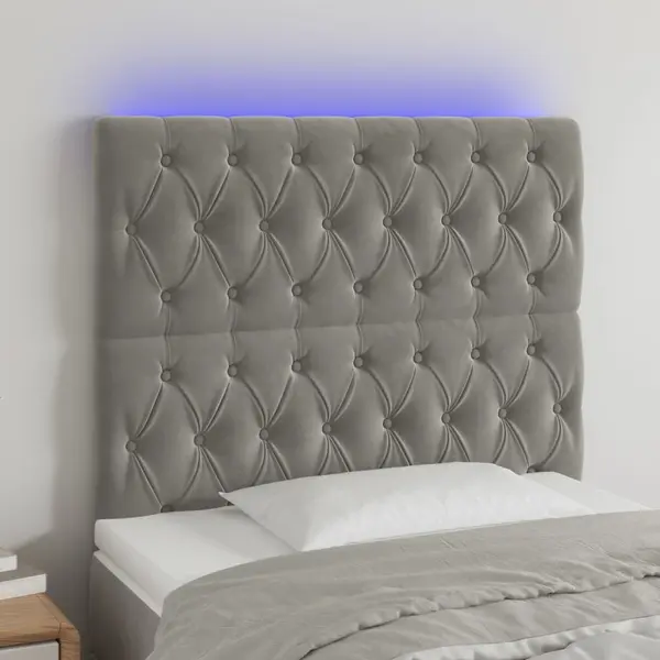 Gossi tablie de pat cu led, gri deschis, 100x7x118/128 cm, catifea