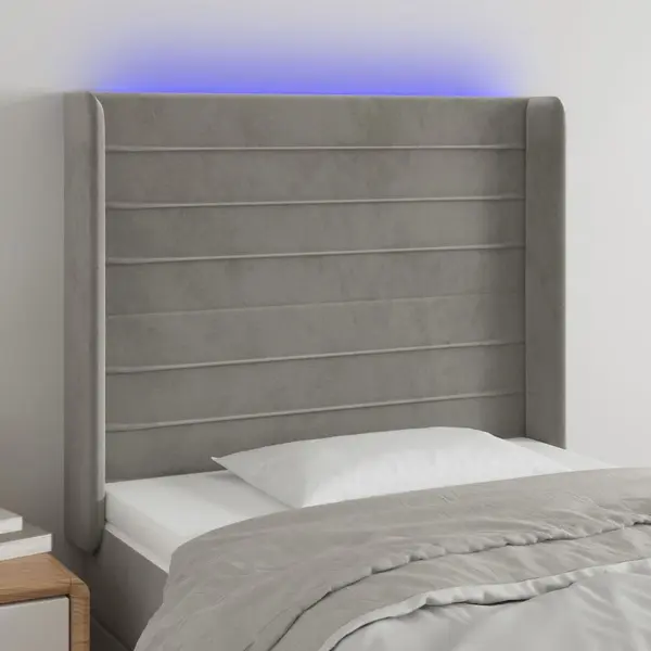 Gossi tablie de pat cu led, gri deschis, 103x16x118/128 cm, catifea