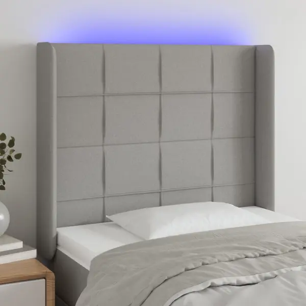 Gossi tablie de pat cu led, gri deschis, 103x16x118/128 cm, textil