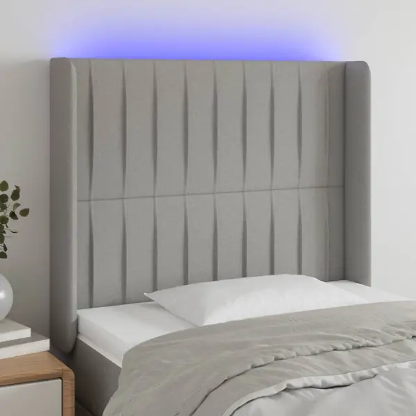 Gossi tablie de pat cu led, gri deschis, 103x16x118/128 cm, textil