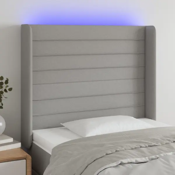 Gossi tablie de pat cu led, gri deschis, 103x16x118/128 cm, textil