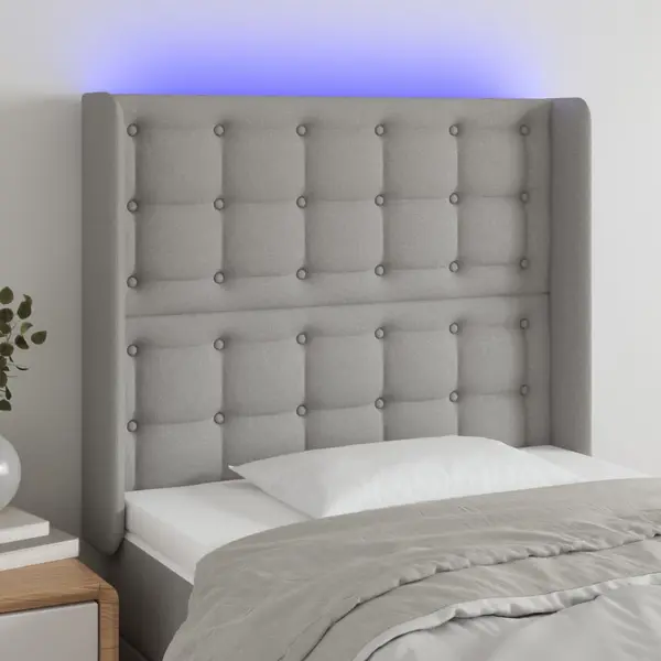 Gossi tablie de pat cu led, gri deschis, 103x16x118/128 cm, textil