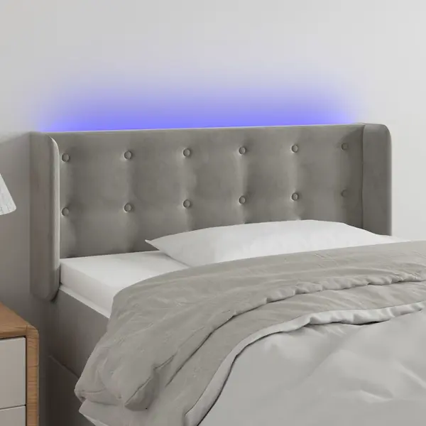 Gossi tablie de pat cu led, gri deschis, 103x16x78/88 cm, catifea
