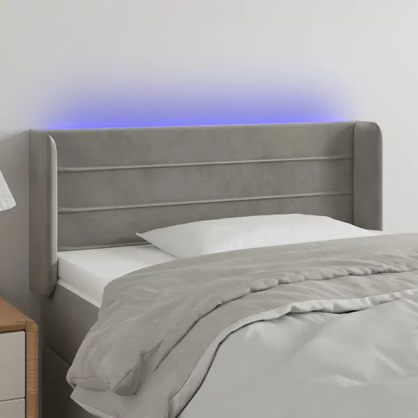 Gossi tablie de pat cu led, gri deschis, 103x16x78/88 cm, catifea