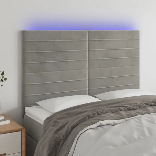 Gossi tablie de pat cu led, gri deschis, 144x5x118/128 cm, catifea
