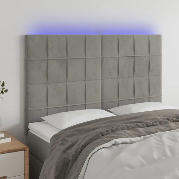 Gossi tablie de pat cu led, gri deschis, 144x5x118/128 cm, catifea