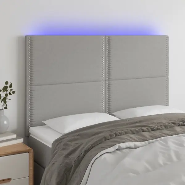 Gossi tablie de pat cu led, gri deschis, 144x5x118/128 cm, textil