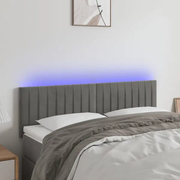 Gossi tablie de pat cu led, gri deschis, 144x5x78/88 cm, catifea