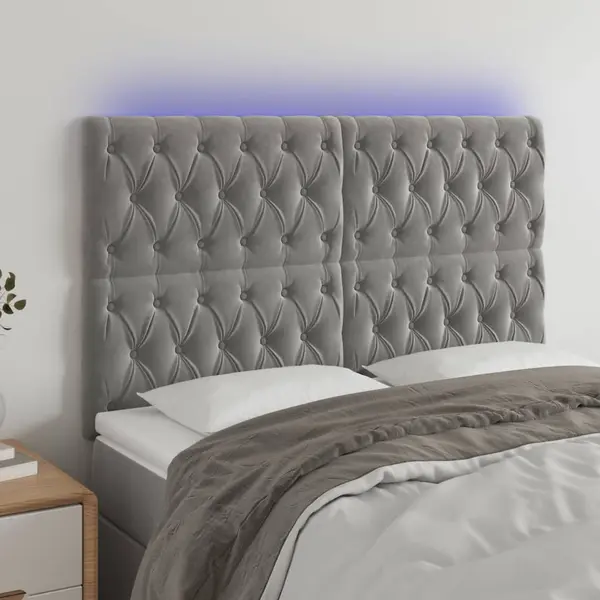 Gossi tablie de pat cu led, gri deschis, 144x7x118/128 cm, catifea