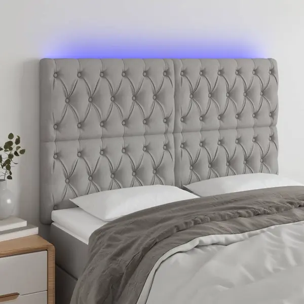 Gossi tablie de pat cu led, gri deschis, 144x7x118/128 cm, textil