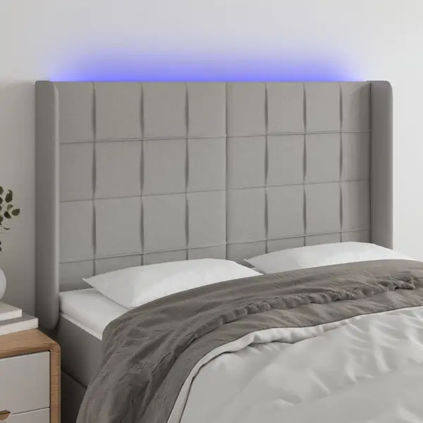Gossi tablie de pat cu led, gri deschis, 147x16x118/128 cm, textil