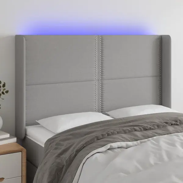 Gossi tablie de pat cu led, gri deschis, 147x16x118/128 cm, textil