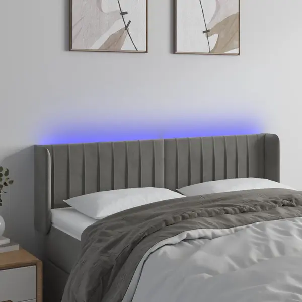 Gossi tablie de pat cu led, gri deschis, 147x16x78/88 cm, catifea