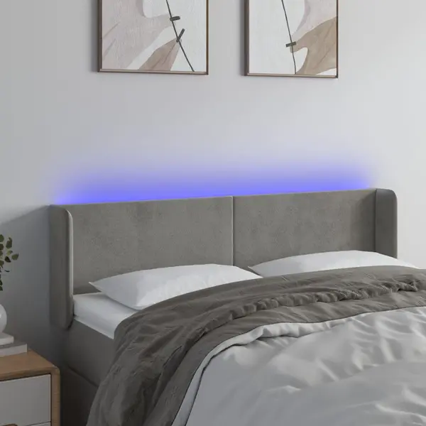 Gossi tablie de pat cu led, gri deschis, 147x16x78/88 cm, catifea