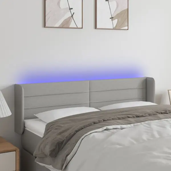 Gossi tablie de pat cu led, gri deschis, 147x16x78/88 cm, textil