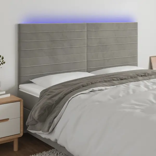Gossi tablie de pat cu led, gri deschis, 160x5x118/128 cm, catifea