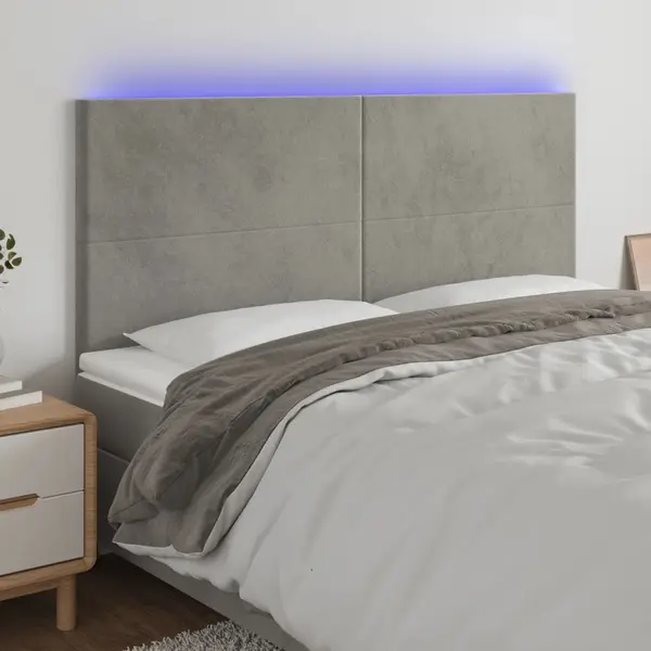 Gossi tablie de pat cu led, gri deschis, 160x5x118/128 cm, catifea