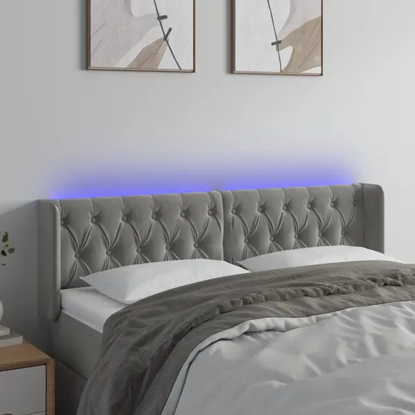 Gossi tablie de pat cu led, gri deschis, 163x16x78/88 cm, catifea