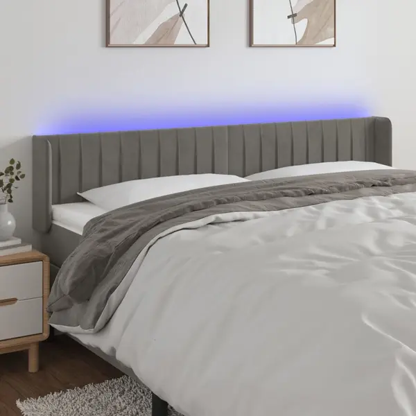 Gossi tablie de pat cu led, gri deschis, 163x16x78/88 cm, catifea