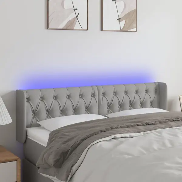 Gossi tablie de pat cu led, gri deschis, 163x16x78/88 cm, textil