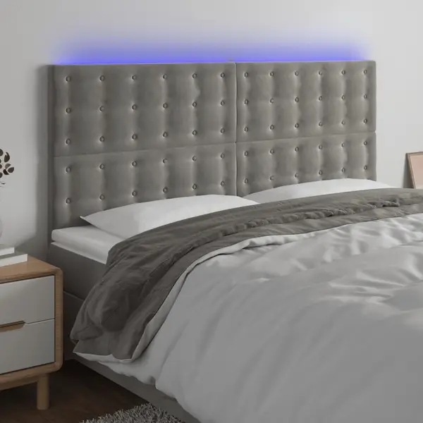 Gossi tablie de pat cu led, gri deschis, 180x5x118/128 cm, catifea