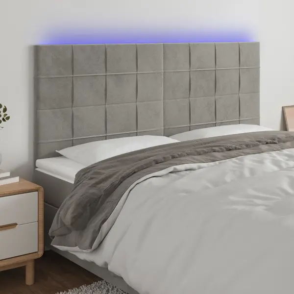 Gossi tablie de pat cu led, gri deschis, 180x5x118/128 cm, catifea
