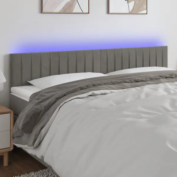 Gossi tablie de pat cu led, gri deschis, 180x5x78/88 cm, catifea