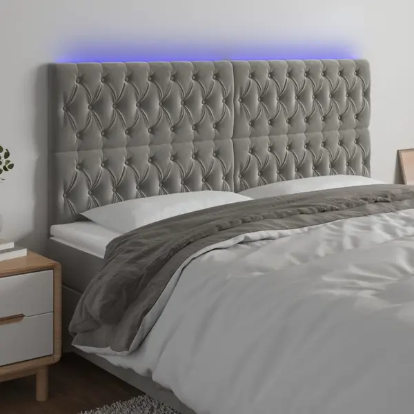 Gossi tablie de pat cu led, gri deschis, 180x7x118/128 cm, catifea