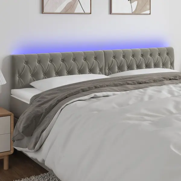 Gossi tablie de pat cu led, gri deschis, 180x7x78/88 cm, catifea