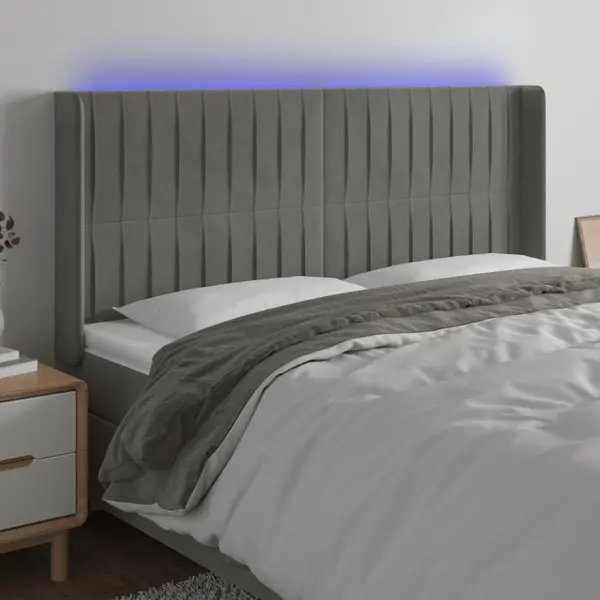 Gossi tablie de pat cu led, gri deschis, 183x16x118/128 cm, catifea