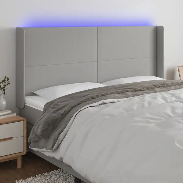 Gossi tablie de pat cu led, gri deschis, 183x16x118/128 cm, textil