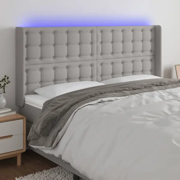Gossi tablie de pat cu led, gri deschis, 183x16x118/128 cm, textil