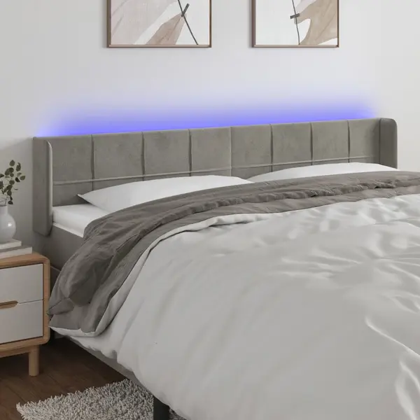 Gossi tablie de pat cu led, gri deschis, 183x16x78/88 cm, catifea