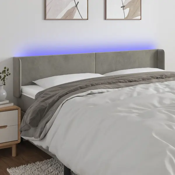 Gossi tablie de pat cu led, gri deschis, 183x16x78/88 cm, catifea