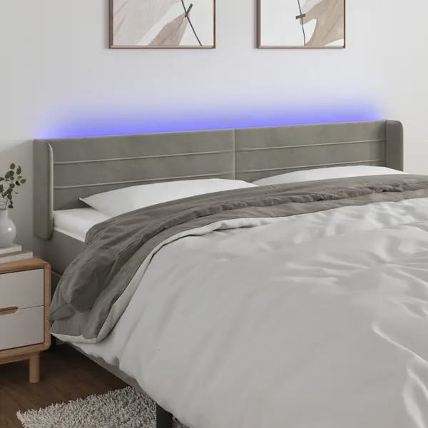 Gossi tablie de pat cu led, gri deschis, 183x16x78/88 cm, catifea