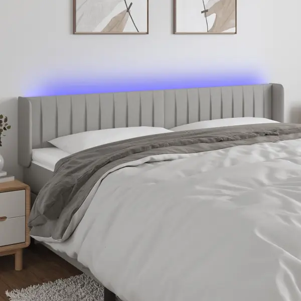 Gossi tablie de pat cu led, gri deschis, 183x16x78/88 cm, textil