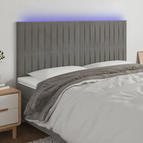 Gossi tablie de pat cu led, gri deschis, 200x5x118/128 cm, catifea