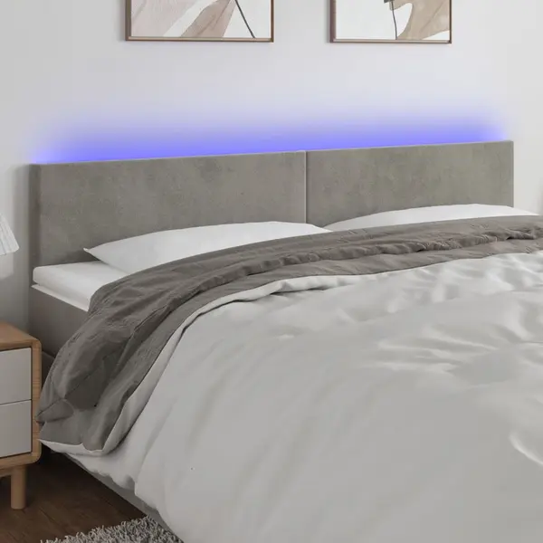 Gossi tablie de pat cu led, gri deschis, 200x5x78/88 cm, catifea