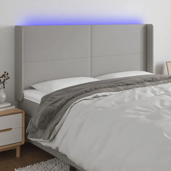 Gossi tablie de pat cu led, gri deschis, 203x16x118/128 cm, textil