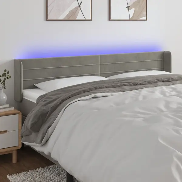 Gossi tablie de pat cu led, gri deschis, 203x16x78/88 cm, catifea
