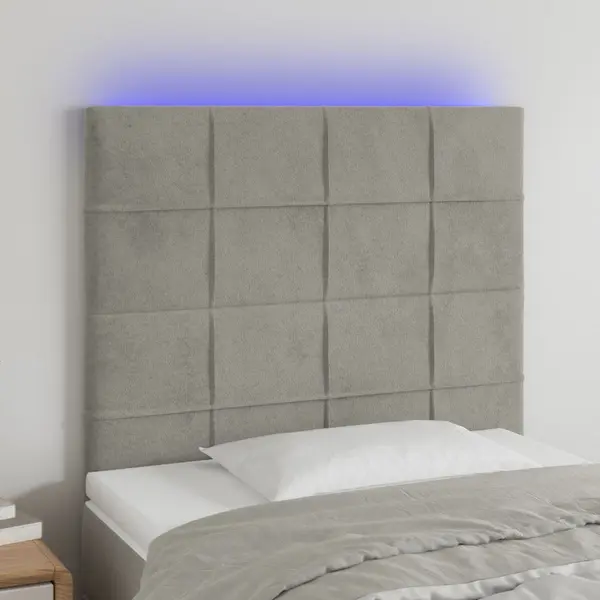 Gossi tablie de pat cu led, gri deschis, 80x5x118/128 cm, catifea