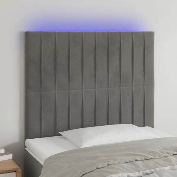 Gossi tablie de pat cu led, gri deschis, 80x5x118/128 cm, catifea