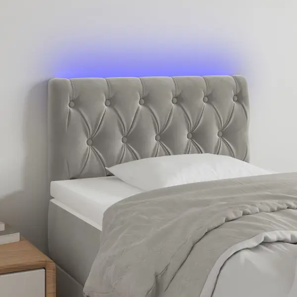 Gossi tablie de pat cu led, gri deschis, 80x7x78/88 cm, catifea