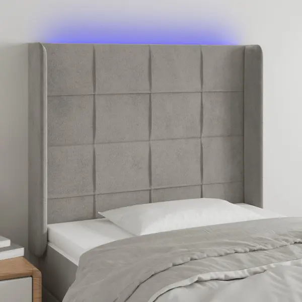 Gossi tablie de pat cu led, gri deschis, 83x16x118/128 cm, catifea