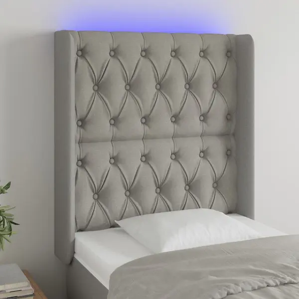 Gossi tablie de pat cu led, gri deschis, 83x16x118/128 cm, textil