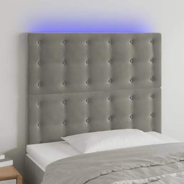 Gossi tablie de pat cu led, gri deschis, 90x5x118/128 cm, catifea